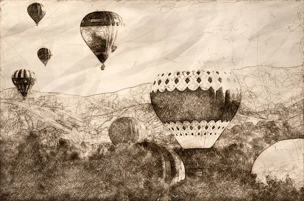 Vázlatot Egy Kora Reggeli Dob Hőlégballon — Stock Fotó