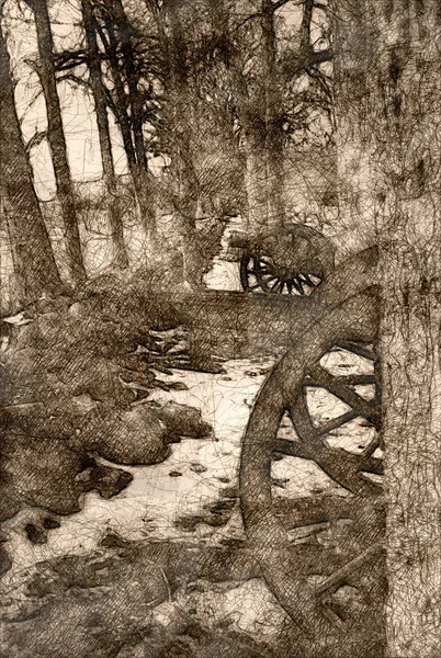 Esboço Canhão Guerra Civil Americano Escondido Nas Árvores — Fotografia de Stock