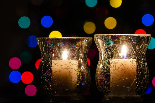 White Christmas Candles Enveloped Christmas Lights — Stock Photo, Image