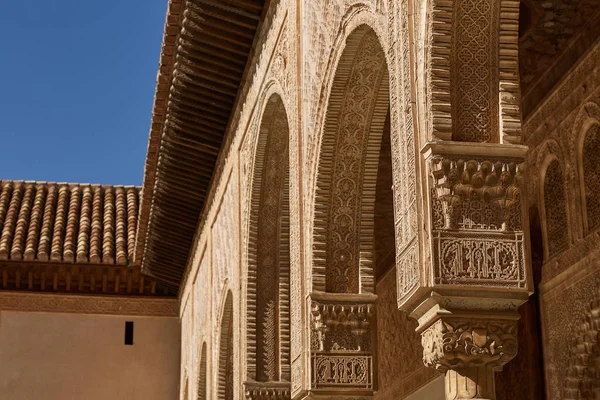 Decor within Courtyard of the Myrtles (Patio de los Arrayanes) in La Alhambra, Granada, Spain.