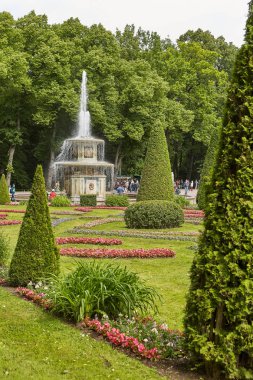 Peterhof Sarayı ve St. Petersburg Rusya yakın bahçelerinin ünlü Simgesel Yapı görünümünü