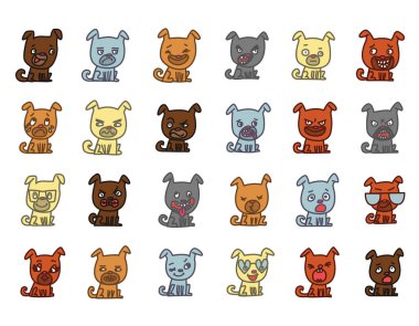 Set of cartoon character dogs with various face expressions. Vector illustration on white background clipart