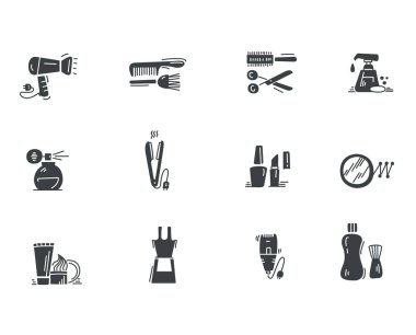 Düz tasarım Güzellik Kozmetik simgesi seti. Beyaz arka planda vektör çizimi