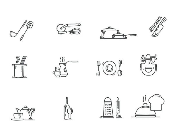 Набор приготовления пищи связанных. Иконки векторных линий, выделенные на белом фоне . — стоковый вектор