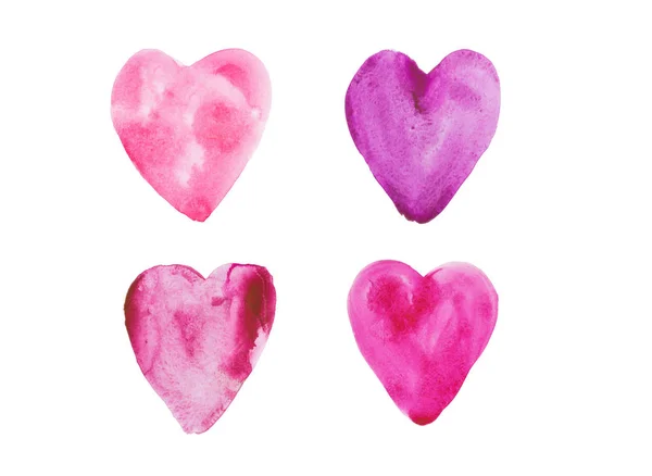 Kolorowe akwarele serca izolowane na białym tle — Zdjęcie stockowe