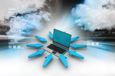 Ok işaretinin etrafındaki dizüstü bilgisayarın renk arkaplanı