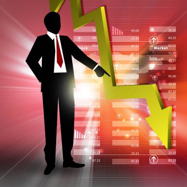 İş adamı renk arkaplanında finansal grafik arıyor