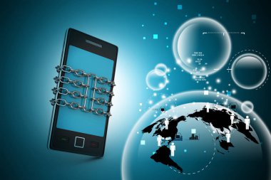 Zincirli akıllı telefon, arka planda güvenlik kavramı