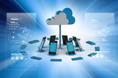 Renkli arkaplanda bulut hesaplama aygıtları kavramları