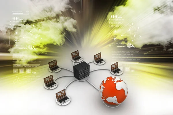 Laptop Big Server Net Work Firewall Image Color Background — Zdjęcie stockowe
