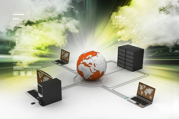 Dator Nätverk Med Världen Färg Bakgrund — Stockfoto
