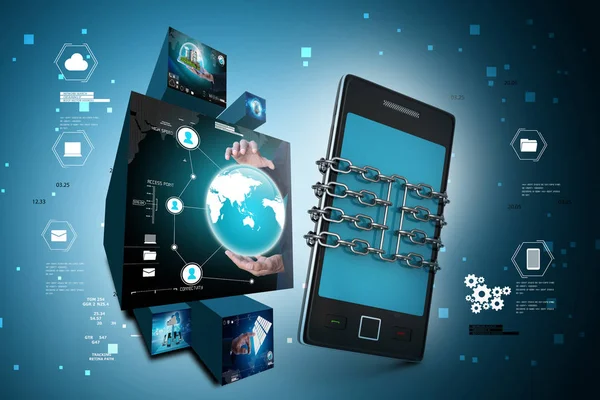 Smart Telefon Med Kedja Säkerhetskoncept — Stockfoto