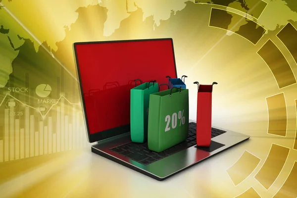 Shopping Bags Laptop — Stock Photo, Image