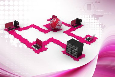 Dünya renk arkaplanlı bilgisayar ağı