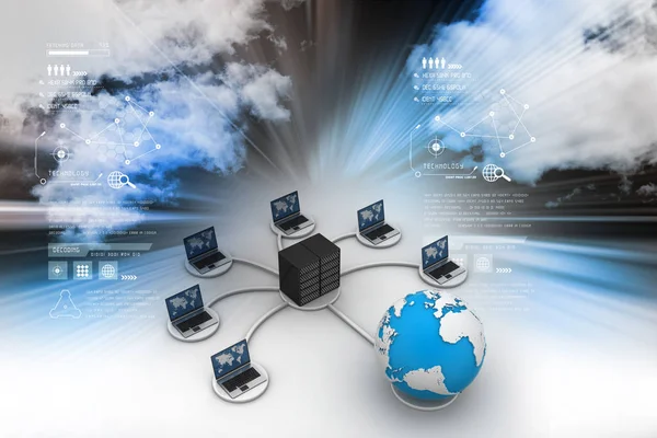 Laptop Med Big Net Arbete Serverbrandväggen Bild — Stockfoto