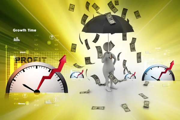 Hombre Paraguas Dinero Lluvia Color Fondo — Foto de Stock