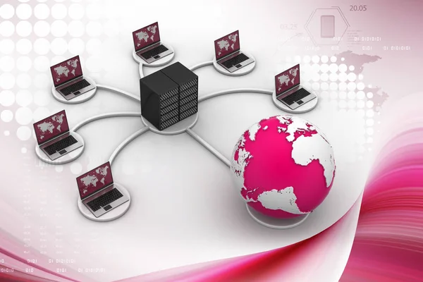 Laptop Big Server Net Work Firewall Image — Stock Photo, Image