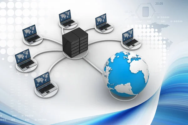 Laptop Big Server Net Work Firewall Image — Stock Photo, Image