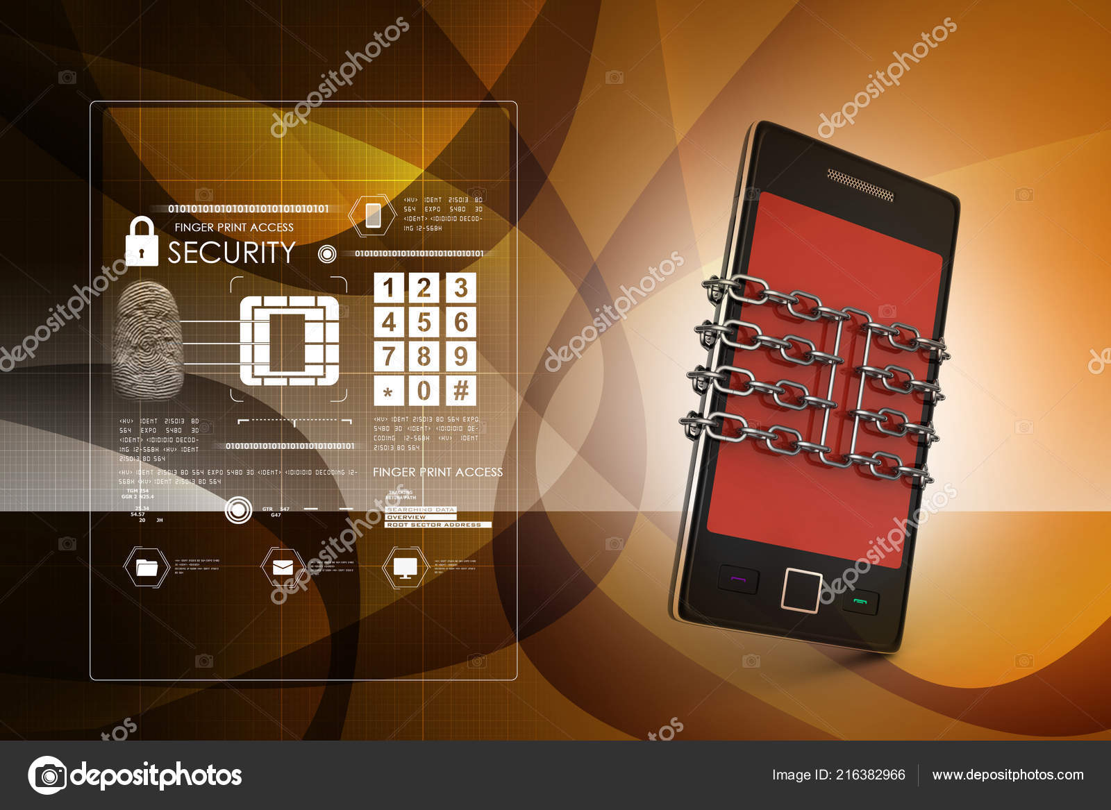Herunterladen - Smartphone mit Kette, Sicherheitskonzept im farbigen Hintergrund — Stockbild Smartphone Mit Kette Sicherheitskonzept Farbigen Hintergrund — Stockfoto