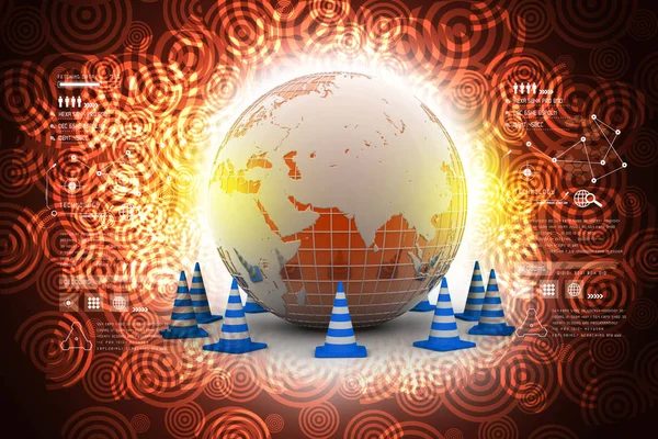 Globe Traffic Cone Color Background — Stock Photo, Image