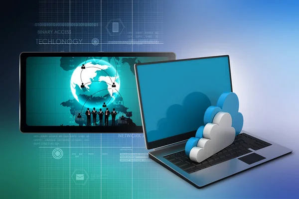 Laptop Che Mostra Concetto Cloud Computing — Foto Stock