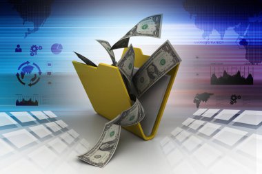 Dizin içindeki üç boyutlu banknot çizimi