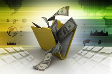 Dizin içindeki üç boyutlu banknot çizimi