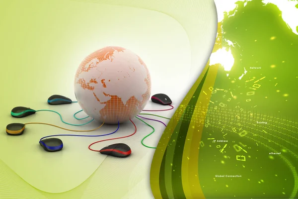 Rendering Computer Mouses Globe — Stock Photo, Image