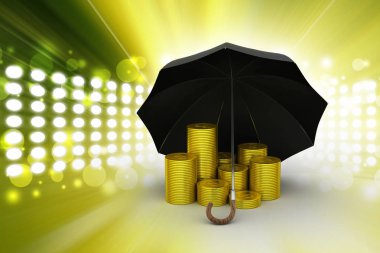 siyah bir şemsiye altında altın sikkeler