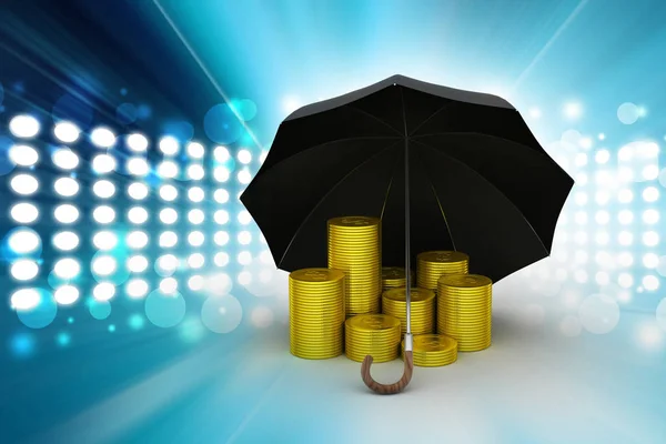 Gouden Munten Onder Een Zwarte Paraplu — Stockfoto