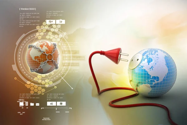 Globo Terrestre Com Cabo Alimentação — Fotografia de Stock