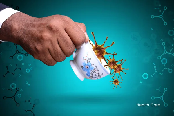 Smart Hand Showing Virus Tea Cup — Stock Photo, Image