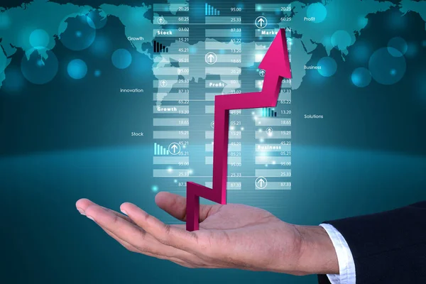 Geschäftsmann Zeigt Wachstumsdiagramm — Stockfoto