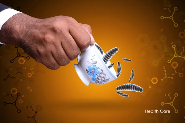 Smart Hand Showing Virus Tea Cup — Stock Photo, Image