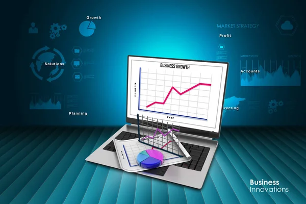 Laptop Che Mostra Foglio Calcolo Documento Con Grafici Statistici — Foto Stock