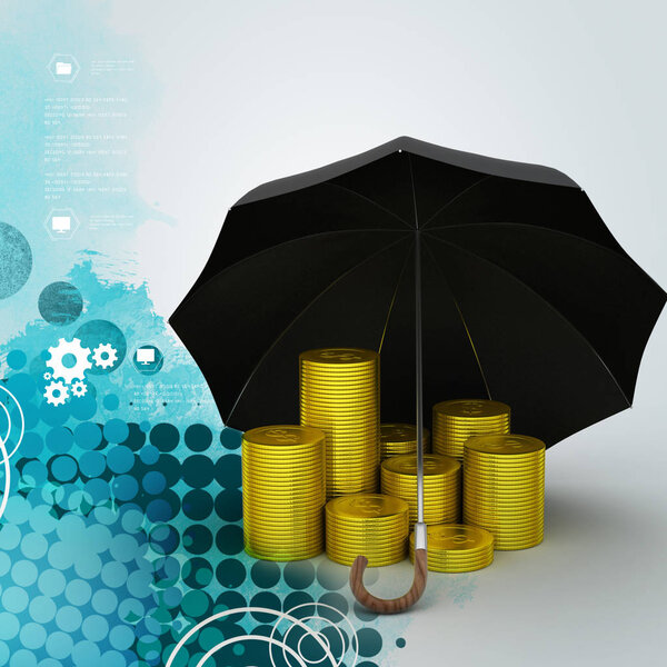 Gold coins under a black umbrella