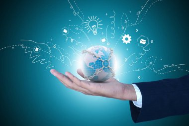 Akıllı el dünya küre zincirinde yakın gösterilen   