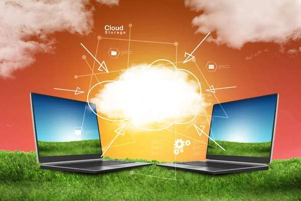 Laptop Und Konzept Des Cloud Computing — Stockfoto