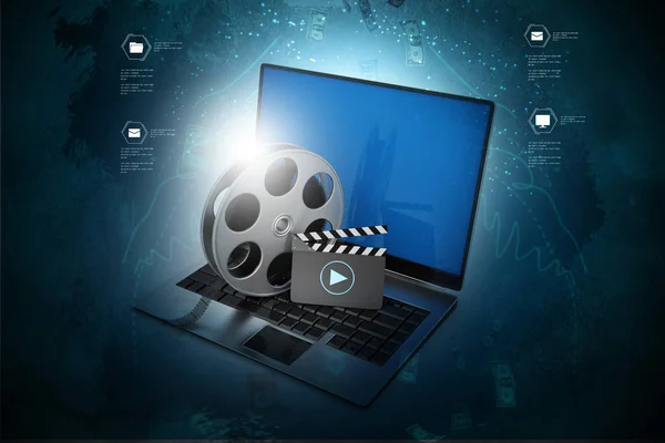 3d illustration of Laptop with reel