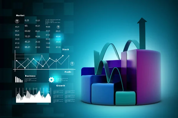 Financiering Van Taart Staafdiagram Grafieken Met Groeiende Pijl — Stockfoto