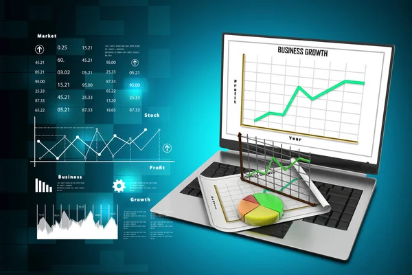 Laptop Che Mostra Foglio Calcolo Documento Con Grafici Statistici — Foto Stock