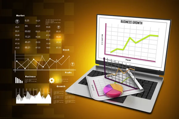 Laptop Che Mostra Foglio Calcolo Documento Con Grafici Statistici — Foto Stock