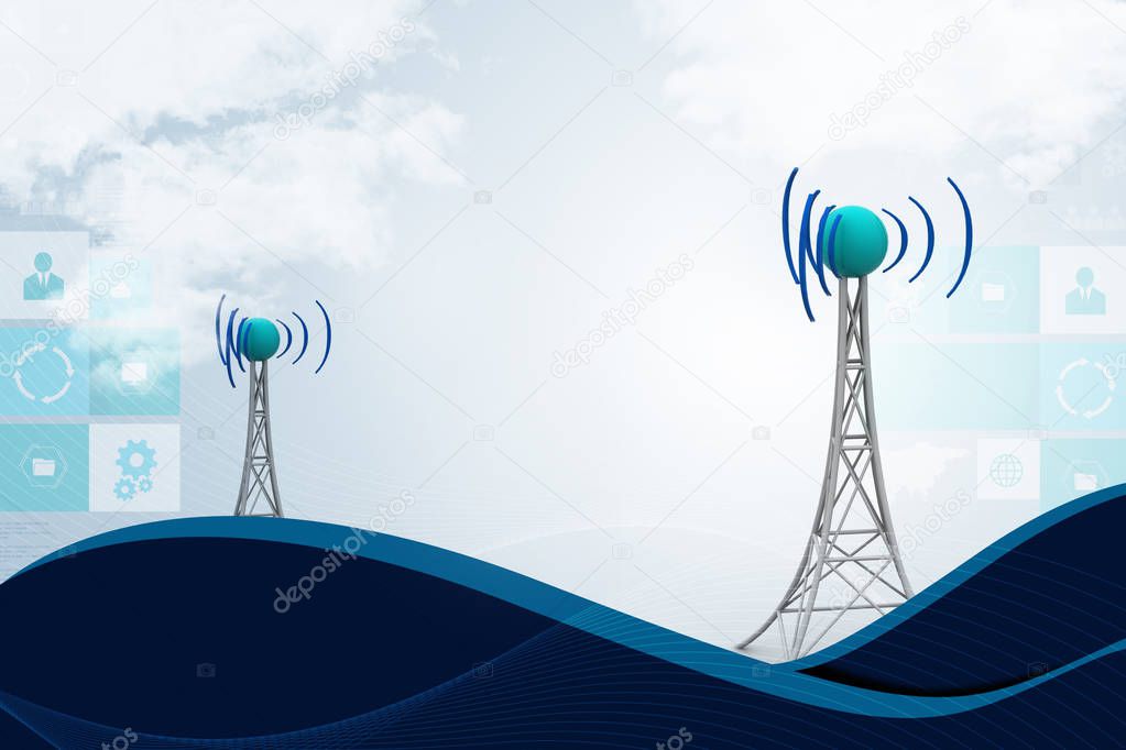 3d illustration of Signal tower with networking