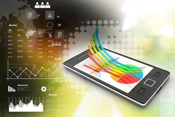 Teléfono Inteligente Que Muestra Gráfico Crecimiento Gráfico Circular —  Fotos de Stock