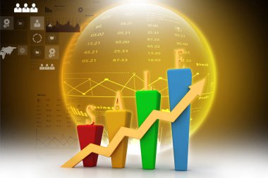 3D çubuk grafik ve satış büyüme