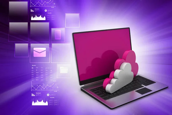 Laptop Visar Begreppet Cloud Computing — Stockfoto