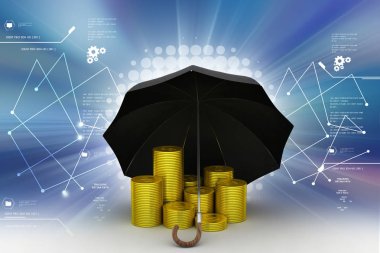 siyah bir şemsiye altında altın sikkeler