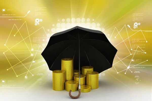 Monedas Oro Bajo Paraguas Negro —  Fotos de Stock