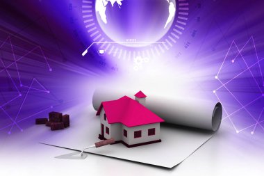 Planı ile ev 3D çizimi