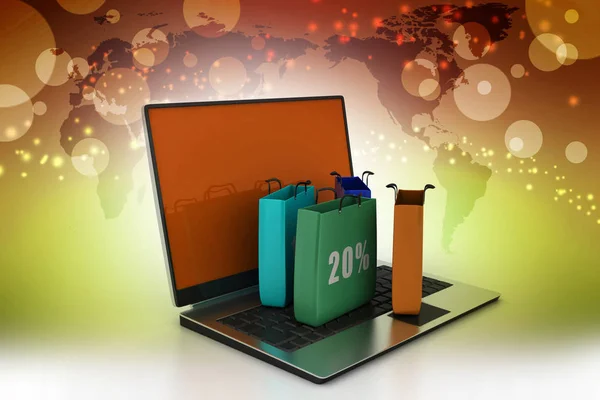 Shopping Bags Laptop — Stock Photo, Image